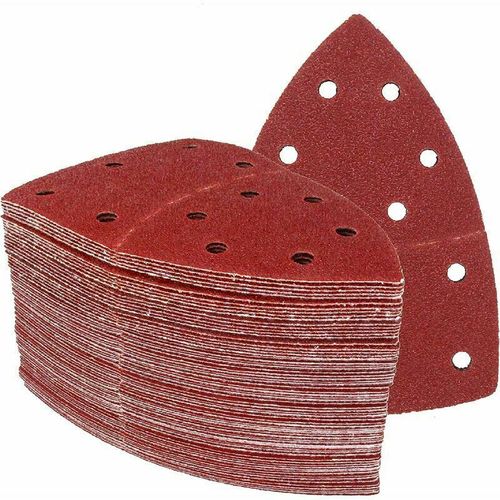 Lot de 50 Feuilles Abrasives Triangles Papier Poncage de 105 x 152 mm, grain 80, adaptees pour differentes ponceuses goodnice