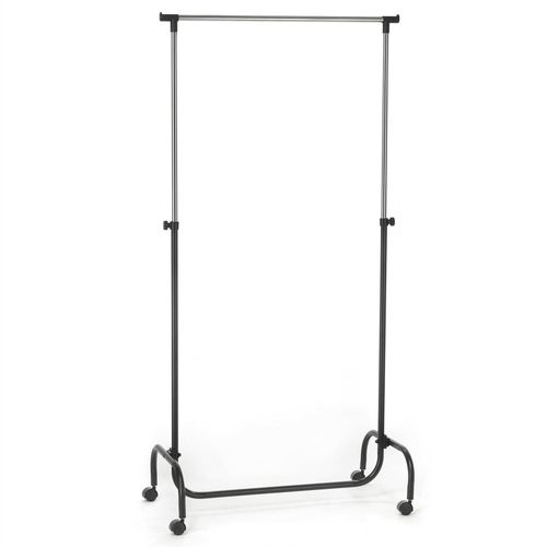 Portant À Vêtements Tiger Penderie Simple Sur Roulettes Vestiaire Mobile Avec 1 Barre De Hauteur Réglable, En Métal Chromé Et Noir