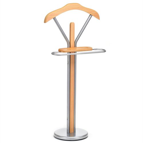 Valet De Chambre Fabio Chevalet De Nuit Portant Pour Vêtements, Structure En Métal Laqué Et Finition En Mdf Couleur Hêtre