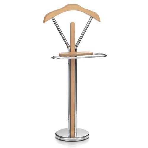 Valet De Chambre Gregor Chevalet De Nuit Portant Pour Vêtements, Structure En Métal Chromé Et Finition En Mdf Couleur Hêtre