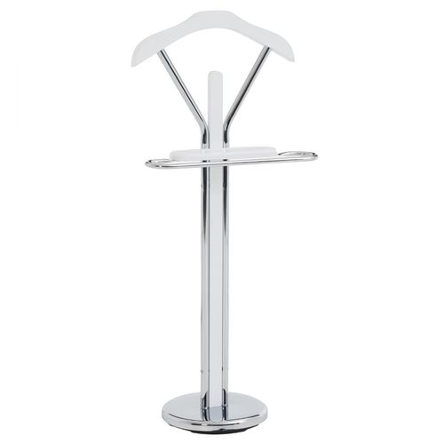 Valet De Chambre Gregor Chevalet De Nuit Portant Pour Vêtements, Structure En Métal Chromé Et Finition En Mdf Blanc Mat