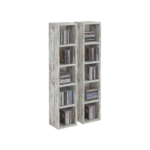 Etagères Modulables Musique Pour Cd Et Dvd, Lot De 2 Meubles De Rangement En Colonne Avec 10 Compartiments, En Mélaminé Shabby Chic