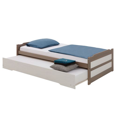 Lit Gigogne Lorena 1 Personne Tiroir Lit Fonctionnel 90 X 190 Cm Pin Massif Lasur? Taupe Et Blanc