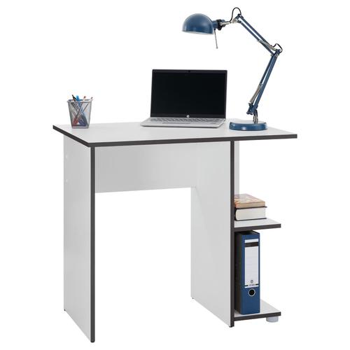 Bureau Pour Enfant Ou Adulte Nova, Bureau Informatique Table D'ordinateur Rangement Ouvert 2 Tablettes En Mélaminé Blanc Mat Et Gris