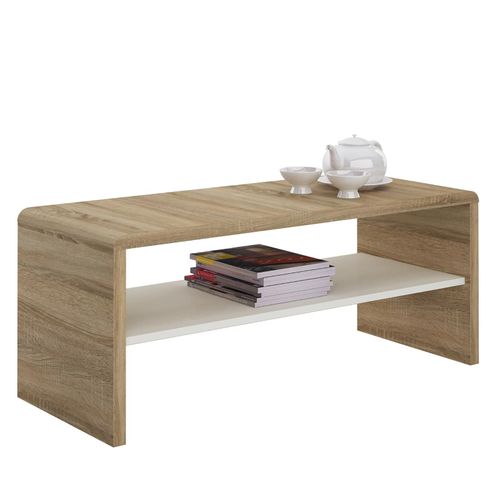 Table Basse Noelle, Table De Salon Rectangulaire Ou Meuble Tv De 120 Cm Avec 1 Étagère De Rangement, En Mélaminé Chêne Sonoma/Blanc