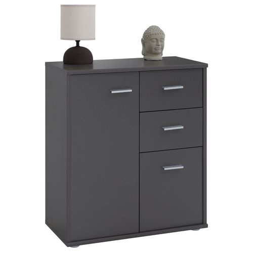Buffet Remy, Commode Meuble De Rangement Avec 2 Tiroirs Et 2 Portes, En Mélaminé Gris Mat