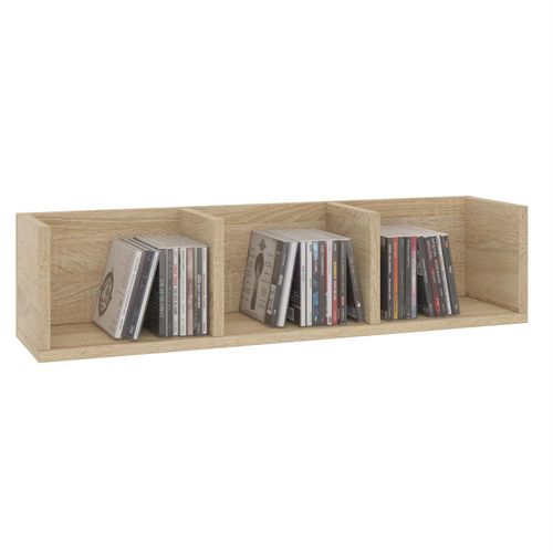 Etagère Murale Nello, Meuble De Rangement Pour Cd Et Dvd Ou Décoration Avec 3 Compartiments Ouverts, En Mélaminé Décor Chêne Sonoma