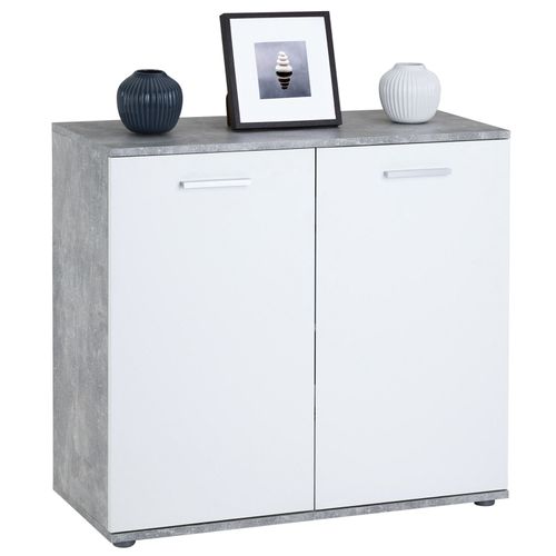 Buffet Chicago Commode Meuble De Rangement En Mélaminé Décor Béton Et Blanc, Avec 2 Portes