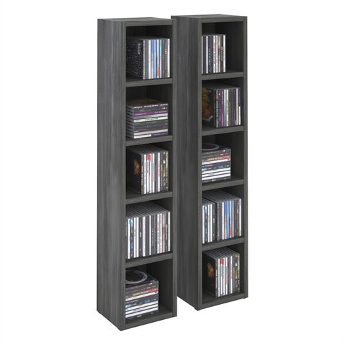 Etagères Modulables Musique Pour Cd Et Dvd, Lot De 2 Meubles De Rangement En Colonne Avec 10 Compartiments, En Mélaminé Gris Cendré