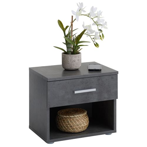 Table De Chevet Mael, Table De Nuit Casier Avec 1 Tiroir Et 1 Niche, En Mélaminé Décor Béton Foncé