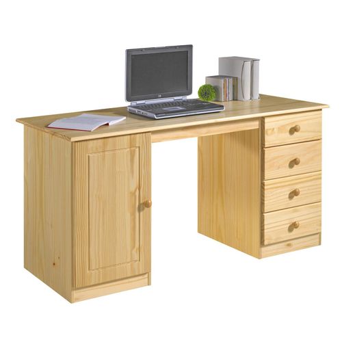 Bureau Multi Rangements Pin Massif Vernis Naturel