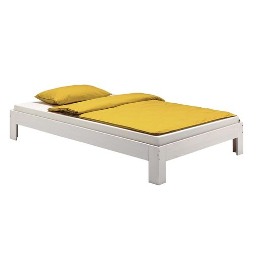 Lit Futon Thomas Couchage Double 140 X 200 Cm 2 Places / 2 Personnes, En Pin Massif Lasuré Blanc