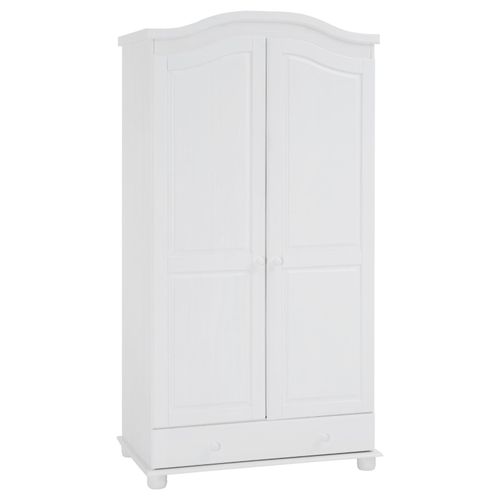 Armoire Bergen Dressing Pour Vêtements Avec 2 Portes Penderie 1 Tringle Et 1 Étagère Et 1 Tiroir, En Pin Massif Lasuré Blanc