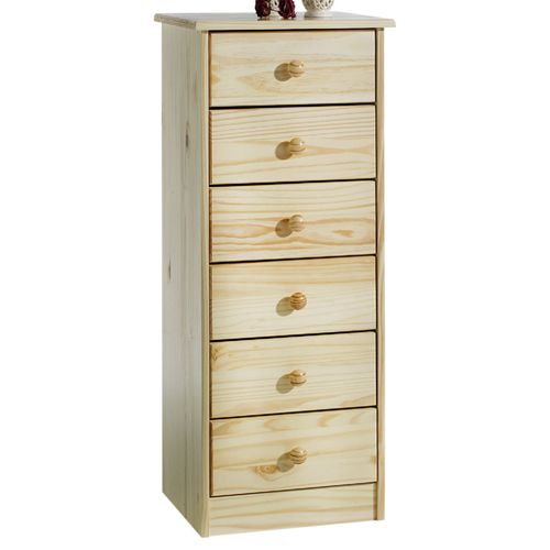 Chiffonnier Rondo Meuble De Rangement Commode Apothicaire Avec 6 Tiroirs, En Pin Massif Vernis Naturel