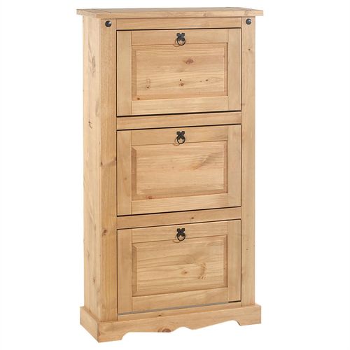 Meuble À Chaussures Tequila Style Mexicain Armoire À Chaussures Avec 3 Abattants, En Pin Massif Finition Teintée Et Cirée