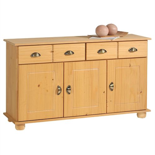 Buffet Colmar Commode Bahut Vaisselier Meuble Bas Rangement Avec 2 Tiroirs Et 3 Portes, En Pin Massif Ciré