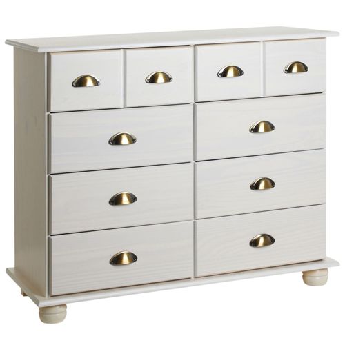 Commode Colmar Chiffonnier Apothicaire Rangement Avec 8 Tiroirs En Pin Massif Lasur? Blanc