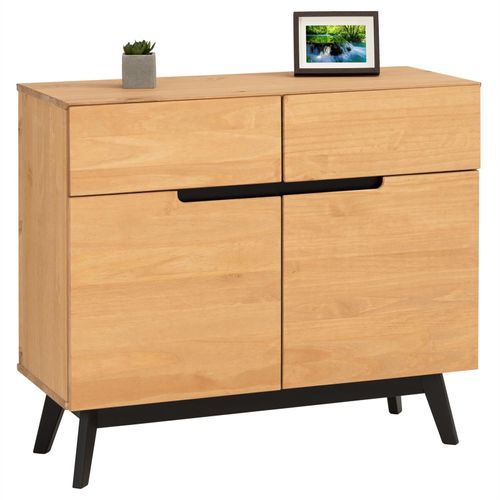 Buffet Tibor Style Scandinave Design Vintage Nordique Commode Bahut Vaisselier 2 Tiroirs 2 Porte, En Pin Massif Finition Bois Teinté