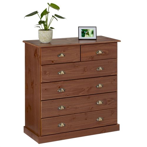 Commode De Chambre Paris Avec 6 Tiroirs En Pin Massif Lasur? Brun Fonc?