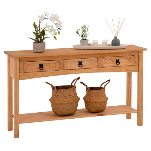 Table Console Salsa Table D'appoint En Bois Style Mexicain Avec 3 Tiroirs, En Pin Massif Finition Teintée/Cirée