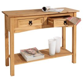 Table Console Salsa Table D'appoint En Bois Style Mexicain Avec 2 Tiroirs, En Pin Massif Finition Teintée/Cirée