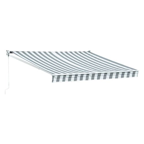 Store Banne Saule 3,5 × 3m - Toile Rayée Blanche/Grise Et Structure Blanche