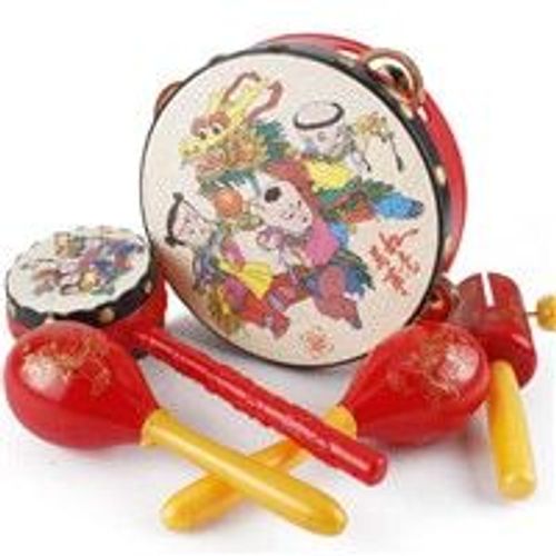 Musique Pour Enfants Jouets En Bois Bébé Mains Cadeaux Amusants Sports Audiologie Bébé Nouveau Offre Spéciale Rouge Festival Chinois Hochets Tambours Lava1