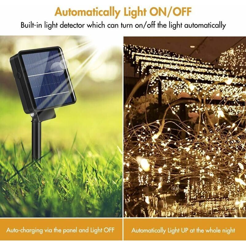 Guirlande Lumineuse Solaire Exterieure 10m 100 Leds Avec 8 M... - 4