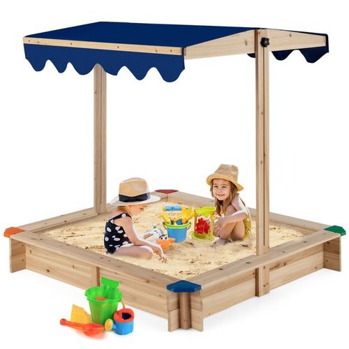 Costway Bac À Sable En Bois Pour Enfants Avec Auvent Réglable En Hauteur, Coins De Protection,Pour Jardin, Maison, Jardin, Plage
