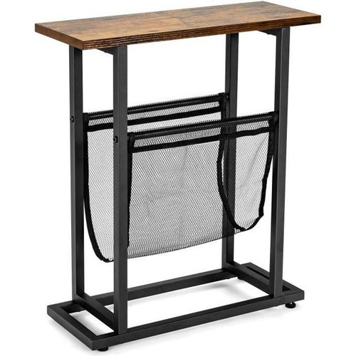 Costway Table D'appoint Étroite De Style Industriel, Avec Porte-Revues En Maille Et Patins Réglables, Pour Salon, Chambre, Bureau