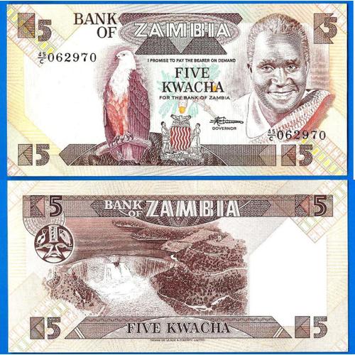 Zambie 5 Kwacha 1980 A 1988 Billet Neuf Afrique Zambia Animal Aigle Barrage