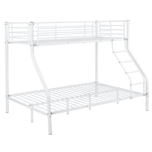 Lit Superposé Avec Sommier À Lattes En Métal Blanc Pour 3 Personnes 210x147,5x168cm 03_0001215