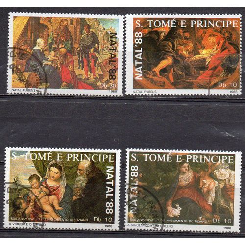 S. Tomé E Principe-Lot De 4 Timbres Oblitérés - Tableaux