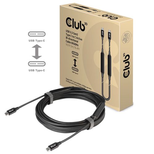 Club 3D CAC-1535 - Câble USB - 24 pin USB-C (M) pour 24 pin USB-C (M) - USB 3.2 Gen 2 / DisplayPort 1.4 - 20 V - 3 A - 5 m - actif, USB Power Delivery (3A, 60W), support 8K, bi-directionnel