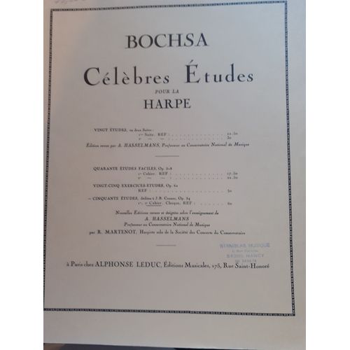 Célèbres Études Pour La Harpe : Cinquante Études Dédiées À J. B. Cramer Opus 34 Volume 2