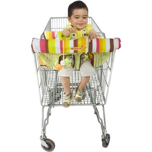 Protège siège chariot caddie enfant bébé rayé badabulle tissu hygienique  pour faire ses courses attache sucette doudou intégré matériel puériculture  - sécurité coussin chaise haute voyage