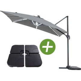 Parasol Jardin Déporté Led Alu "Sun 4 Luxe" - Rectangle - 3 X 4 M - Gris - Dalles À Lester Incluses