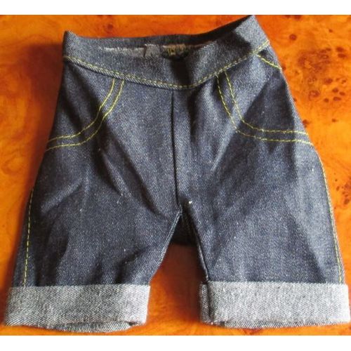 Pantalon En Jean-Bas À Revers-2 Fausses Poches Piquée -Vêtement Pour Ours Ou Poupée- Largeur À La Taille 13cm Soit 26cm D'ouverture Non Élastiquée Et Sans Fermeture-Entrejambe 8cm-Longueur 16cm