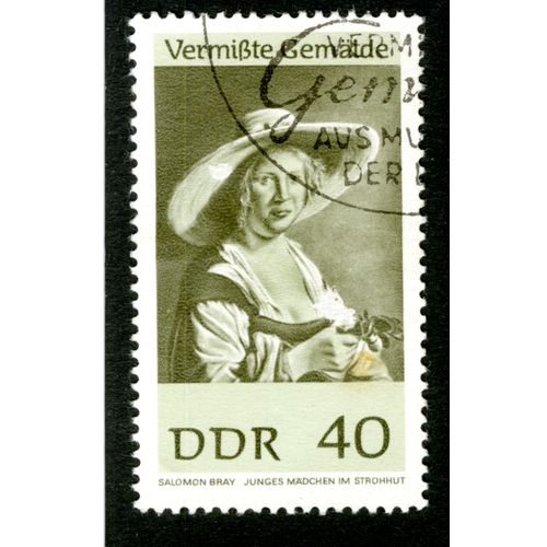 Timbre Oblitéré Ddr 40, Salomon Bray Junges Mädchen Im Strohhut, Vermisste Gemälde, 1967