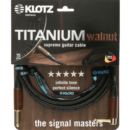 Klotz Tiw0300pr Titanium Câble Guitare Walnut 2 Broches 6,35 Mm Plaqué Or Coudé-Droit 3 Mètres