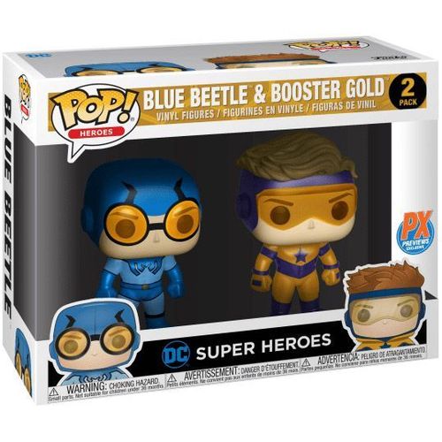 Dc Super Heroes Pack 2 Pop! Heroes Figurines Vinyl Blue Beetle & Booster Gold Metallic 9 Cm