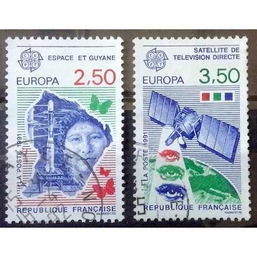 Europa - Espace Et Guyane 2,50 (Joli N° 2696) + Europa - Satellite Télévision Directe 3,50 (Très Joli N° 2697) Obl - France Année 1991 - Brn83 - N32948