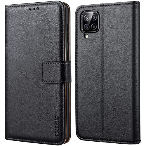 Coque Samsung Galaxy A12/M12, Pu Etui Housse En Cuir Portefeuille Protection [Emplacements Cartes] [Fonction Support] Samsung Galaxy A12/M12-Noir