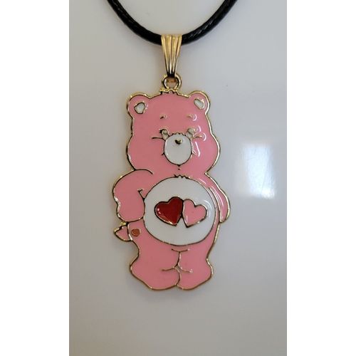 Collier Bisounours Rose Cordelette Noire