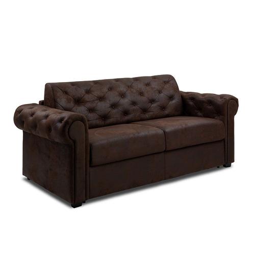 Canapé Chesterfield Convertible Express 140 Cm Sommier Lattes Matelas 16 Cm Microfibre Vintage