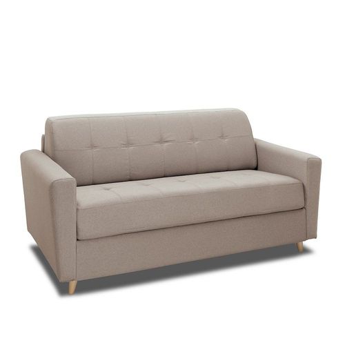 Canapé Mezzano Convertible Express Matelas 16 Cm Sommier Métal 140 Cm Tissu Tweed Beige
