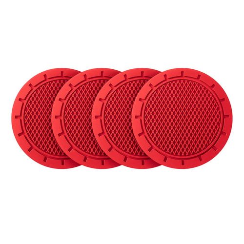 Lot De 4 Dessous Verre Porte-Gobelet Voiture, Sous-Verre Universel Antidérapant, Pour La Plupart Des Intérieurs Accessoire Voiture (Rouge)