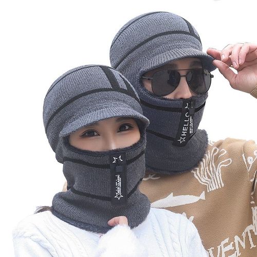 Bonnet Chaud Coupe-Vent Cache-Cou Avec Fermeture Éclair Gris