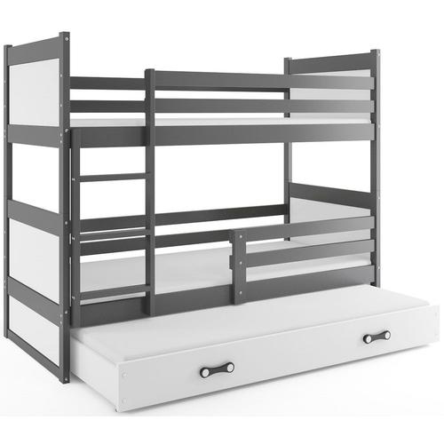 Lit Superposé Rico 3 Places 160x80 Avec 3 Matelas De Mousse 7cm Et Sommiers En Gris+Blanc