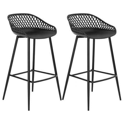 Lot De 2 Tabourets De Bar Irek Chaise Haute Pour Cuisine Ou Comptoir Design Retro, En Plastique Et Métal Noirs, Hauteur D'assise 75